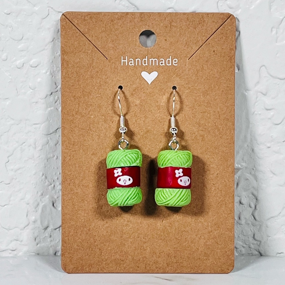 4/$20 Green Yarn Ball Earrings - Picture 7 of 8